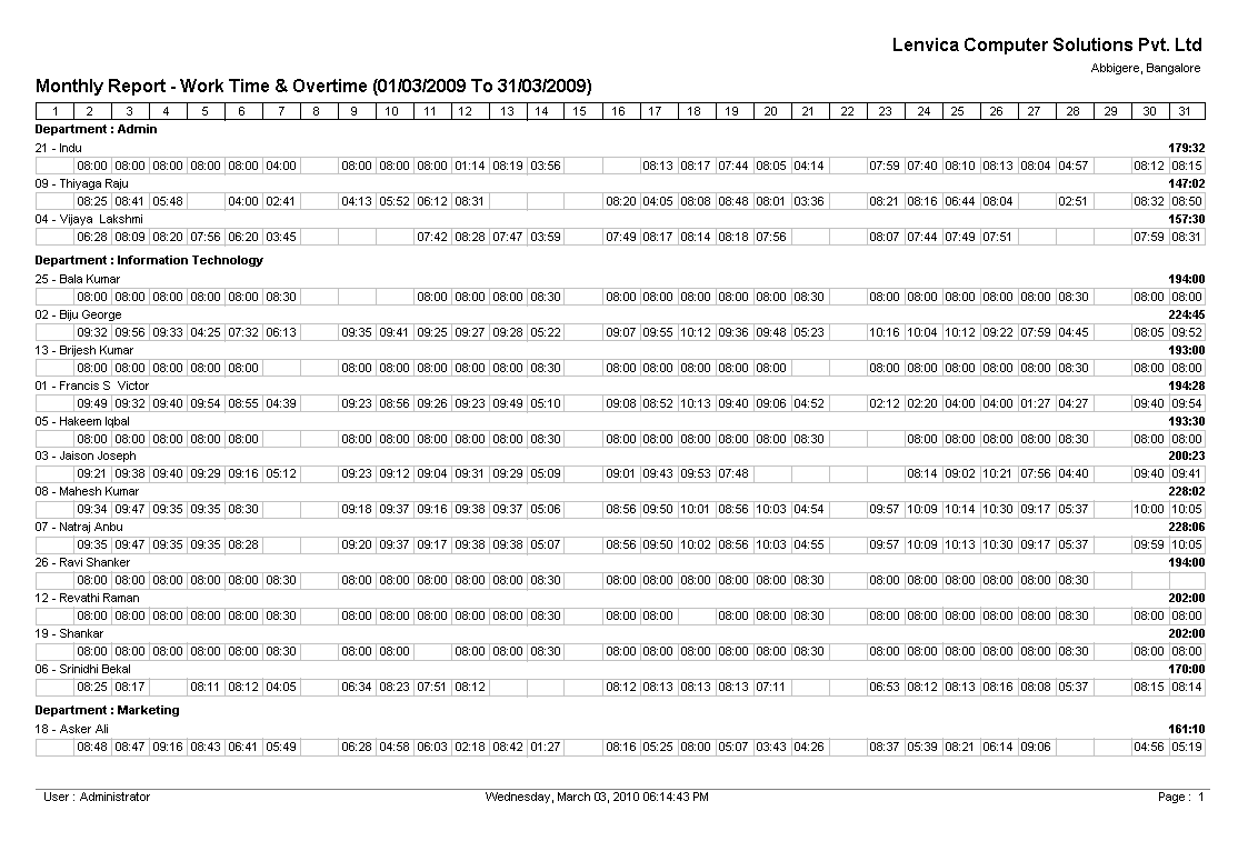 work reporting format